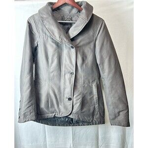 NAU‎ Womens S Goose Down Feather Gray Canvas Collared Zipped Jacket